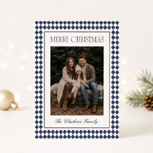 Navy Blaues Harlekin-Weihnachtsfoto-Einladungskart Einladung