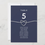 Navy Blaues Herz Hochzeitstisch Sitzplan (Rückseite)