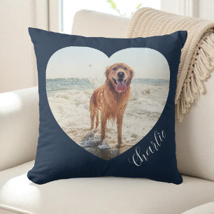 Navy Blaues Herzfoto mit Schriftzug Personalisiert Kissen