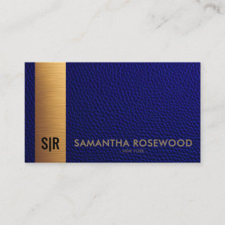Navy Blaues Leder & gebürstetes Goldpanel Monogram Visitenkarte