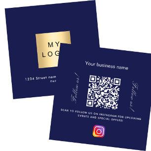 Navy blaues Logo QR Code Instagram folgen Quadratische Visitenkarte
