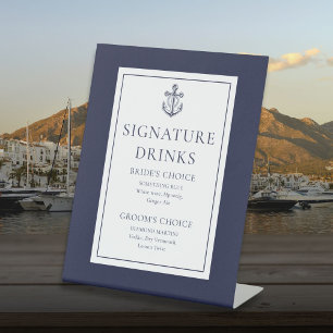 Navy Blaues Maritimes Anker Signature-Drinks Sockelschild