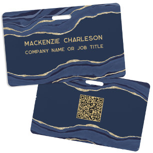 Navy Blaues Marmor-Achat-Geoden-Geschäfts-QR-Code- Ausweis