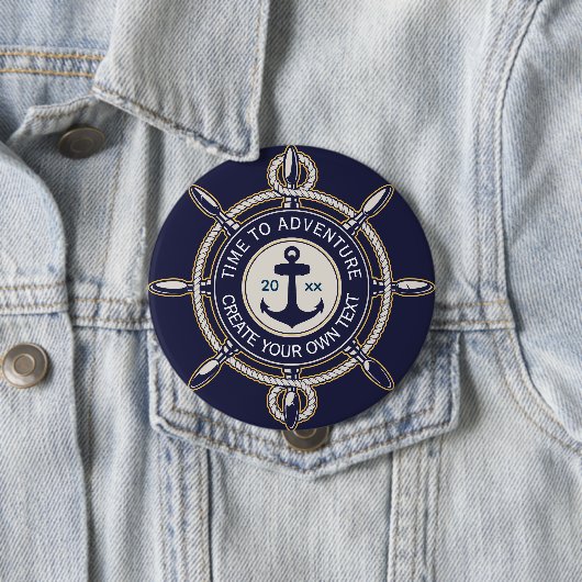 Navy Blaues Meeranker- und Schiffssteuerrad-Abente Button (Beispiel)