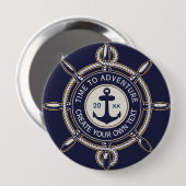 Navy Blaues Meeranker- und Schiffssteuerrad-Abente Button (Vorne & Hinten)