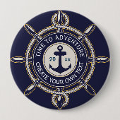 Navy Blaues Meeranker- und Schiffssteuerrad-Abente Button (Vorderseite)