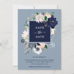 Navy-Blaues Meerblumenmuster Save The Date