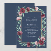 Navy-Blaues Mitternachts-Winterhochzeit Einladung (Vorne/Hinten)