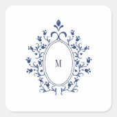 Navy Blaues Monogramm Quadratischer Aufkleber (Vorderseite)