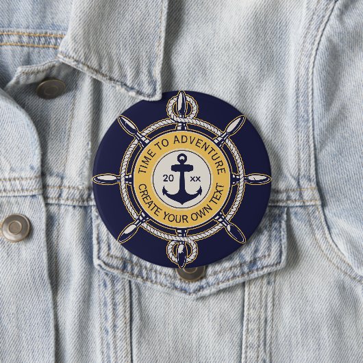 Navy Blaues nautisches Anker- und Schiffssteuerrad Button (Beispiel)