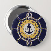 Navy Blaues nautisches Anker- und Schiffssteuerrad Button (Vorne & Hinten)