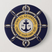 Navy Blaues nautisches Anker- und Schiffssteuerrad Button (Vorderseite)