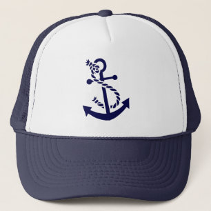 Navy Blaues Nautisches Bootsanker 3 Truckerkappe