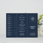 Navy-Blaues Restaurant-Logo-Abholmenü-Design (Stehend Vorderseite)