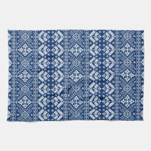 Navy Blaues Schneeflocken- & Blumen-Fair-Isle-Chri Geschirrtuch
