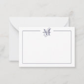 Navy Blaues Skript Minimalistisches Monogramm Mitteilungskarte (Vorderseite)