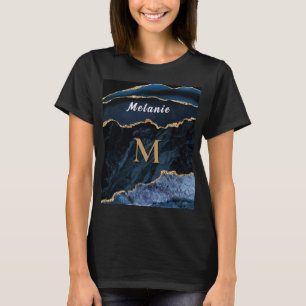 Navy Blaues T-Shirt mit goldenem Glitter und indiv