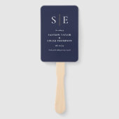 Navy Blaues und goldenes Monogramm-Hochzeitsprogra Fächer (Vorderseite)