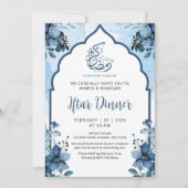 Navy Blaues Wasserfarben-Blumen-Ramadan-Iftar-Dinn Einladung (Vorderseite)