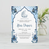 Navy Blaues Wasserfarben-Blumen-Ramadan-Iftar-Dinn Einladung (Stehend Vorderseite)