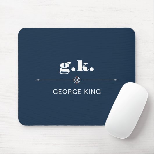 Navy Blaues Weiß Monogramm Visierkreuz Mousepad (Mit Mouse)