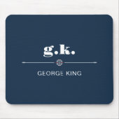 Navy Blaues Weiß Monogramm Visierkreuz Mousepad (Vorne)