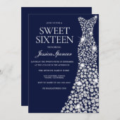 Navy blaues weißes Kleid Sweet 16 Einladung (Vorne/Hinten)