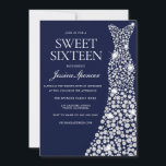 Navy blaues weißes Kleid Sweet 16 Einladung<br><div class="desc">Navy Blue White Dress Sweet 16 Einladende Variationen zu den Einladungen und passenden Artikeln in unserem Shop</div>