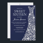 Navy blaues weißes Kleid Sweet 16 Einladung<br><div class="desc">Navy Blue White Dress Sweet 16 Einladende Variationen zu den Einladungen und passenden Artikeln in unserem Shop</div>