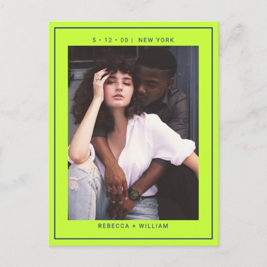 Navy blaugrünes einfaches Foto Hochzeit speichern  Postkarte (Vorderseite)