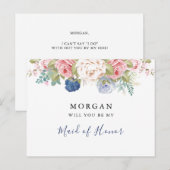 Navy Blink Pink Floral werden Sie meine Bridesmaid Postkarte (Vorne/Hinten)