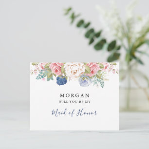 Navy Blink Pink Floral werden Sie meine Bridesmaid Postkarte