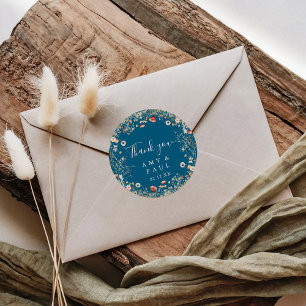 Navy Bliss Boho Wildblume Vielen Dank Gastgeschenk Runder Aufkleber