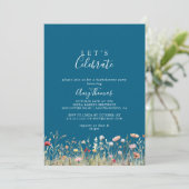 Navy Bliss Boho Wildflower Let's Celebrate Party Einladung (Stehend Vorderseite)