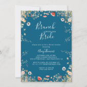 Navy Bliss Wildflower Brunch with the Bride Shower Einladung (Vorderseite)