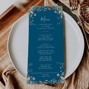 Navy Blissful Boho Wildblume Dinner Menu Menükarte