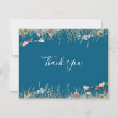 Navy Blissful Boho Wildblume Flat Wedding Dankeskarte (Vorderseite)