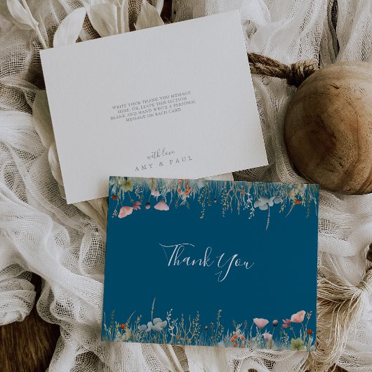 Navy Blissful Boho Wildblume Flat Wedding Dankeskarte