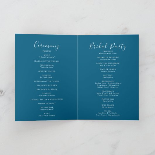 Navy Blissful Boho Wildblume geklappt Hochzeit Programm (Innenseite)