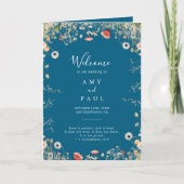 Navy Blissful Boho Wildblume geklappt Hochzeit Programm (Vorderseite)