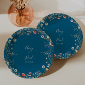 Navy Blissful Boho Wildblume Hochzeitstorte Pappteller