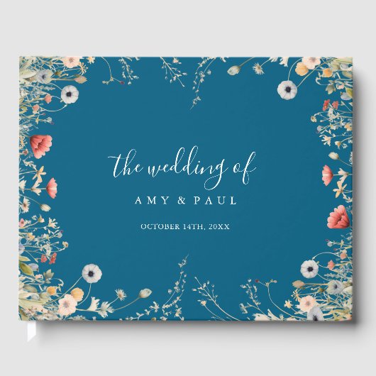 Navy Blissful Boho Wildblume Wedding Gästebuch (Vorderseite)