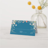 Navy Blissful Colorful Boho Wildblume Hochzeit Platzkarte (Vorderseite)