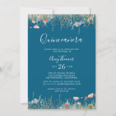 Navy Blissful Colorful Boho Wildflower Quinceañera Einladung (Vorderseite)