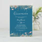 Navy Blissful Colorful Boho Wildflower Quinceañera Einladung (Stehend Vorderseite)