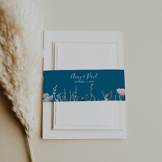 Navy Blissful Colorful Boho Wildflower Wedding  Einladungsbanderole