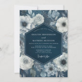 Navy Bloom Moody Wedding Einladung (Vorderseite)
