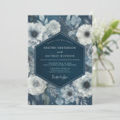 Navy Bloom Moody Wedding Einladung (Stehend Vorderseite)