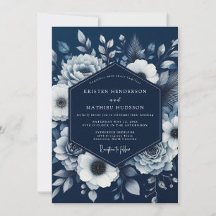 Navy Bloom Romance Hochzeit Einladung