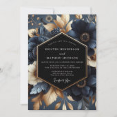 Navy Bloom Wedding Einladung (Vorderseite)